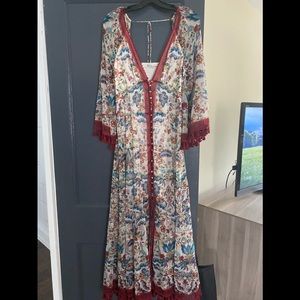 Alice and Olivia ALEXANDRIA OPEN BACK TASSEL MAXI DRESS 4